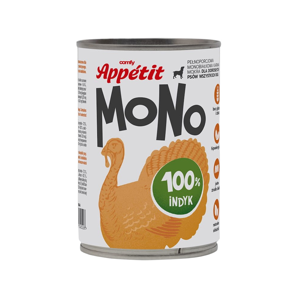 Comfy Appetit Mono Monoproteinowa Karma Mokra Dla Psa Puszka Zestaw 12 sztuk MIX 400g